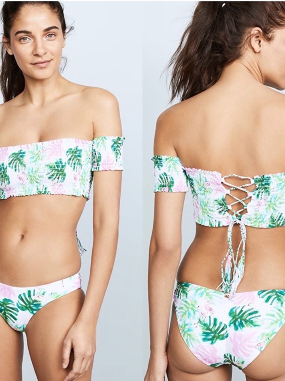 Pilyq tropical floral smocked off the shoulder bikini top & bottom set